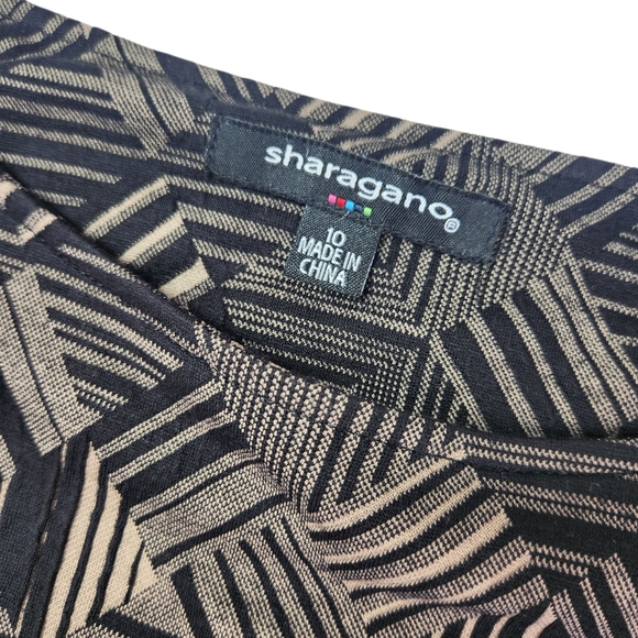 Sharagano Black and Tan Bodycon Geometric Midi Dress Size 10 - Picture 5 of 11